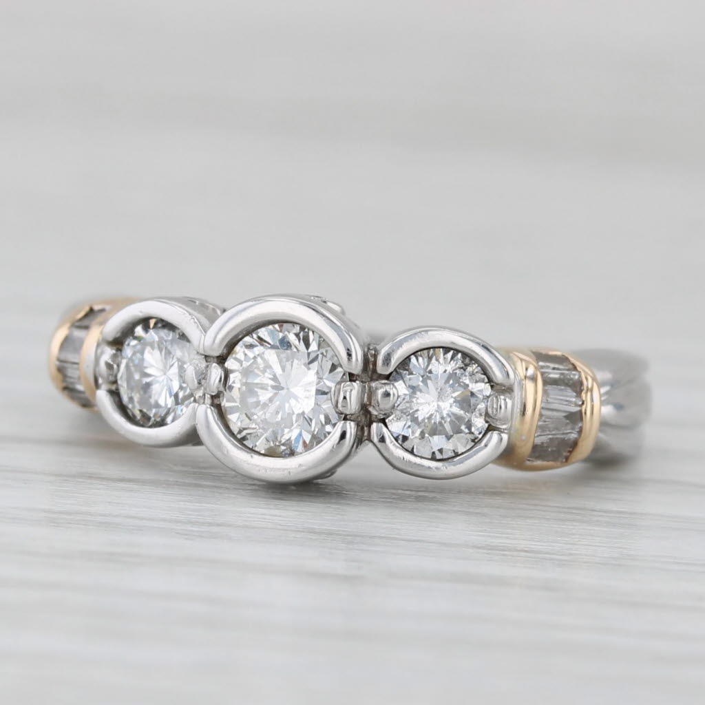 0.82ctw Diamond 3-Stone Engagement Ring 14k White Yellow Gold Size 5.5