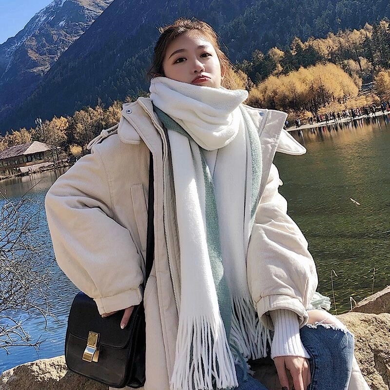 Scarf Women's Winter Versatile Cute Student Thickened Wool Warm Internet Celebrity Scarf Men
