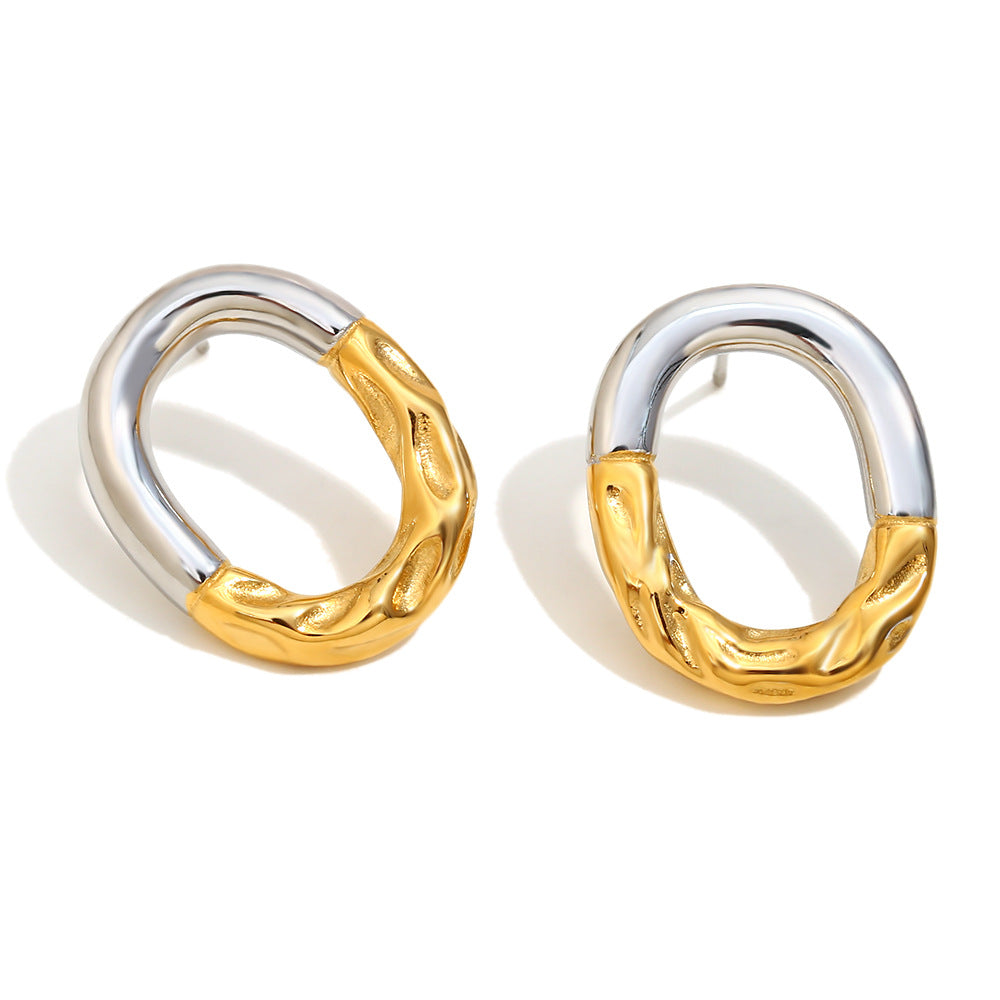 Simple And Versatile Design Stainless Steel Plated With 18K Gold Three-Dimensional Hollow Flower Oval Pearl Zircon
