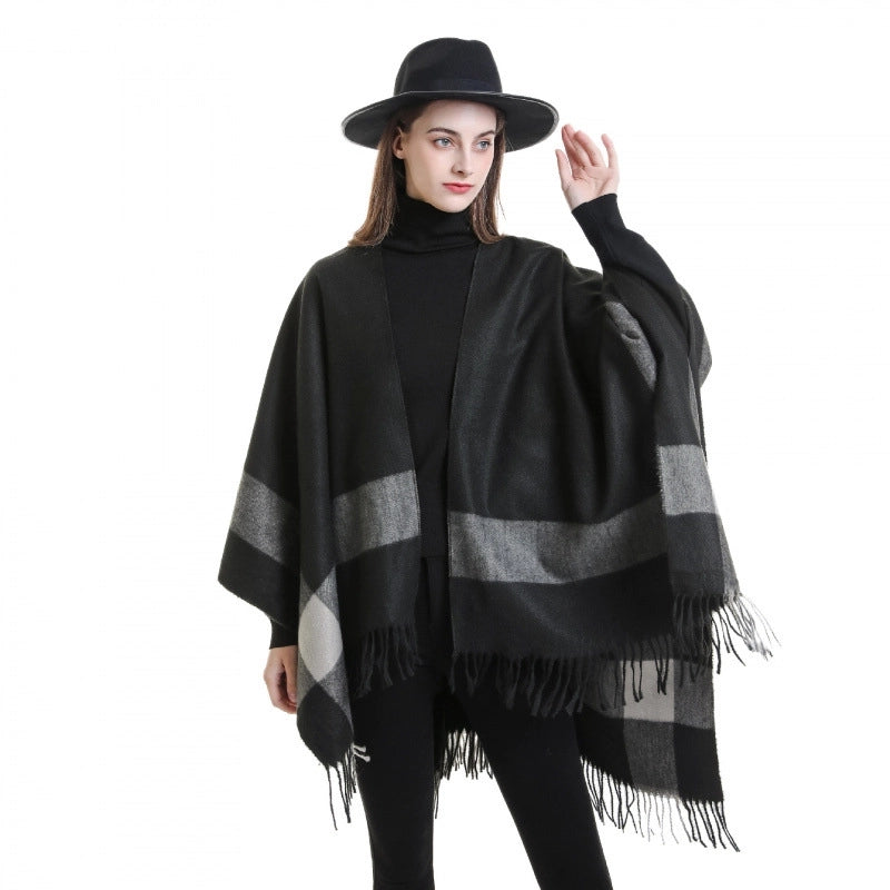 Women's Casual Lattice Polyester Tassel Shawl