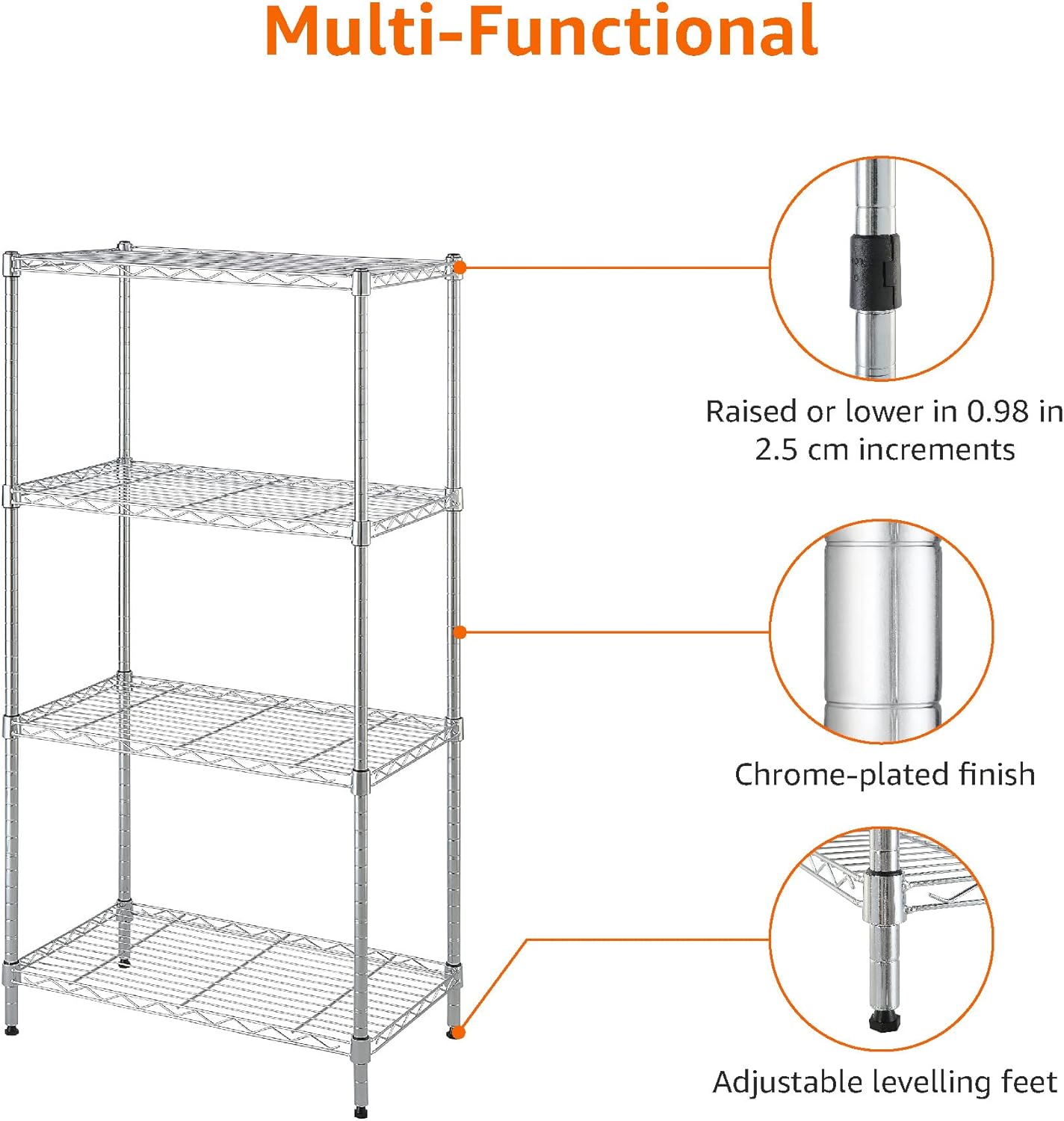 Amazon Basics 4-Shelf Steel Wire Storage Rack, Adjustable, Sturdy, Easy Assembly, 13.4 D x 23.2 W x 48 H in, Black