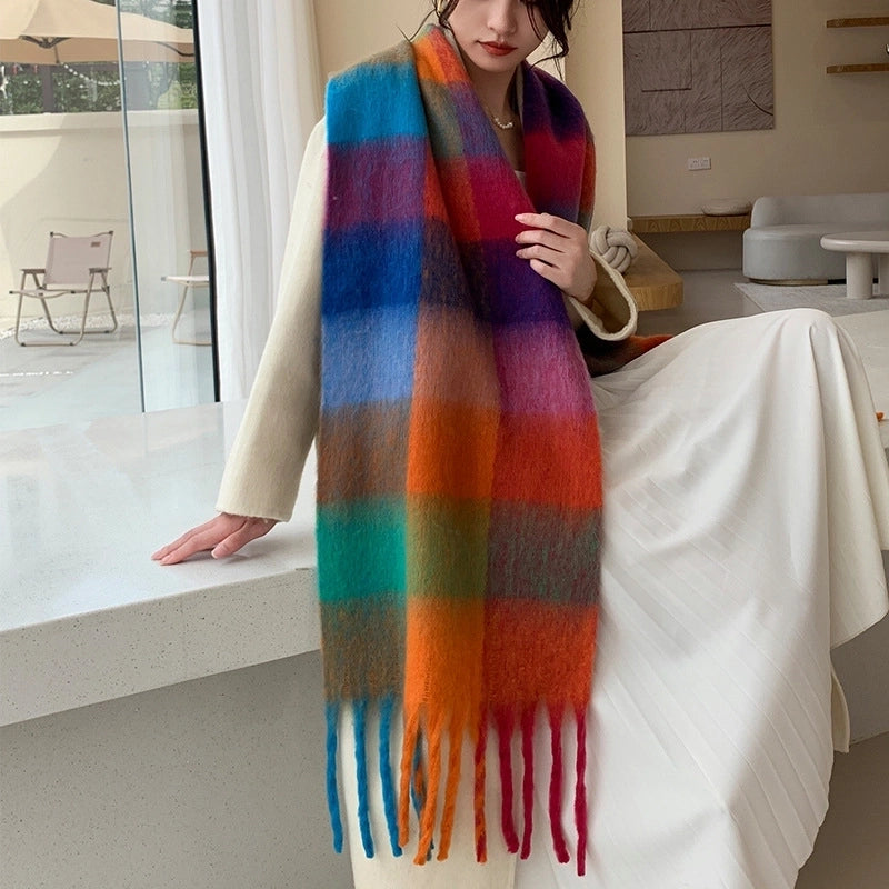Popular Spring And Winter AC Scarf Warm Thickened Color Plaid Scarf Scarf Shawl Fashionable Western Style Outer Wear