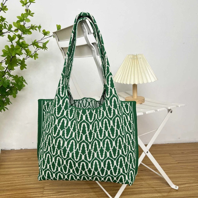 Women's Large Polyester Color Block Waves Streetwear Square Open Shoulder Bag