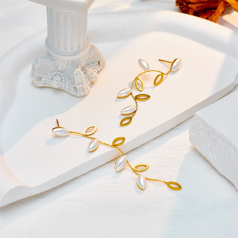 Leaf Titanium Steel Electroplating Stud Earrings