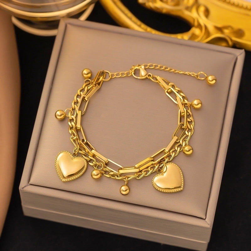 Elegant Basic Streetwear Heart Shape Butterfly Titanium Steel Zircon Bracelets In Bulk