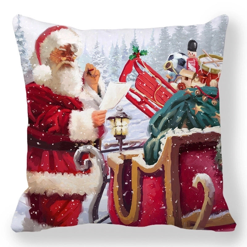 Christmas Pastoral Santa Claus Elk Cotton Pillow Cases Couch & Sofa Decor