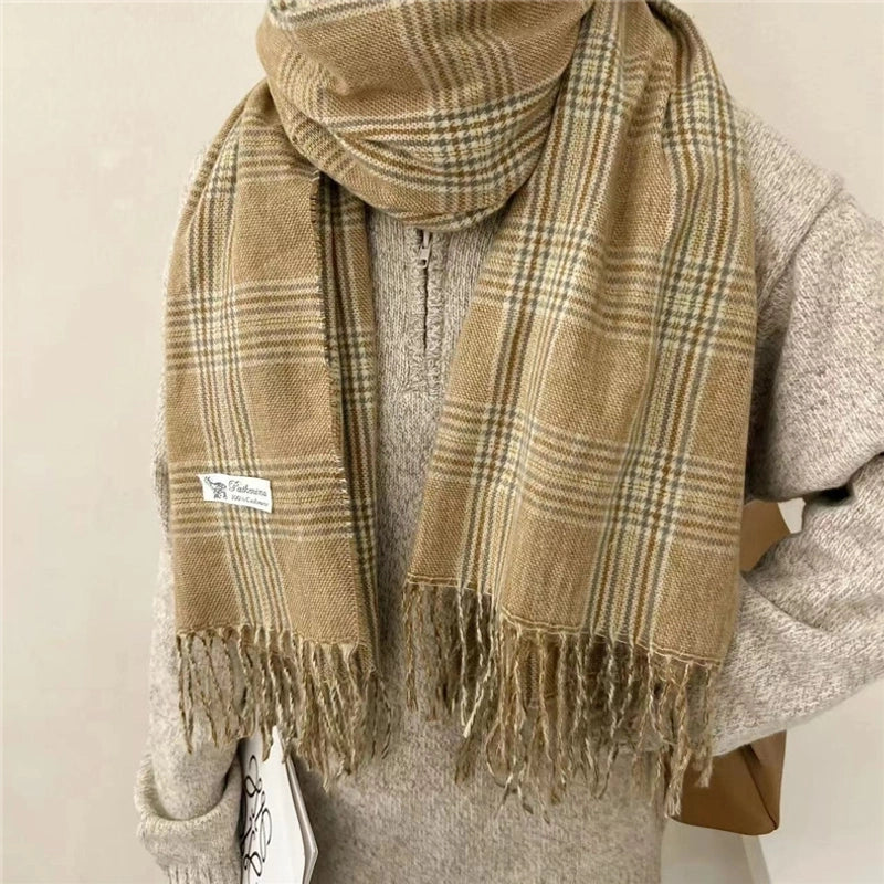 Women's Elegant Plaid Cotton Scarf