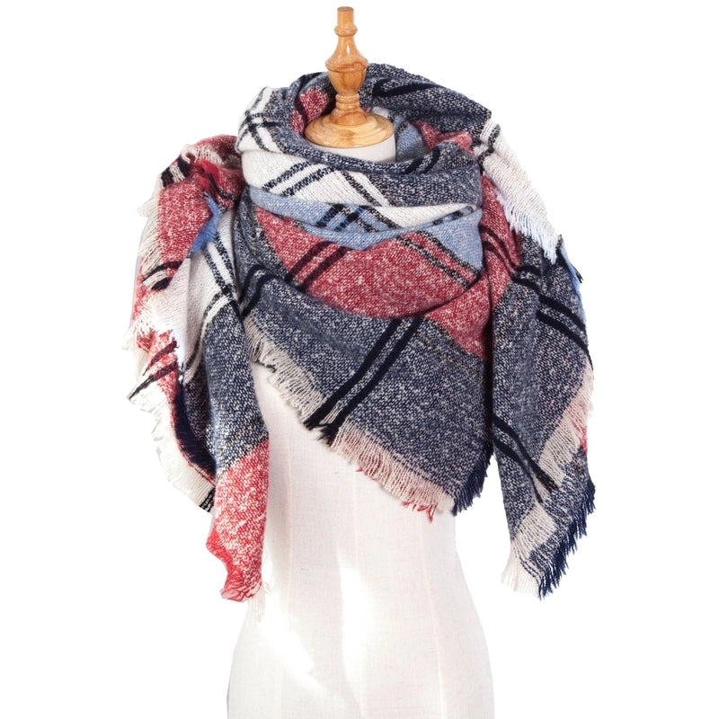 Hot New Autumn And Winter Square Scarf Split Women's Shawl Bristle Triangular Binder Plaid Scarf