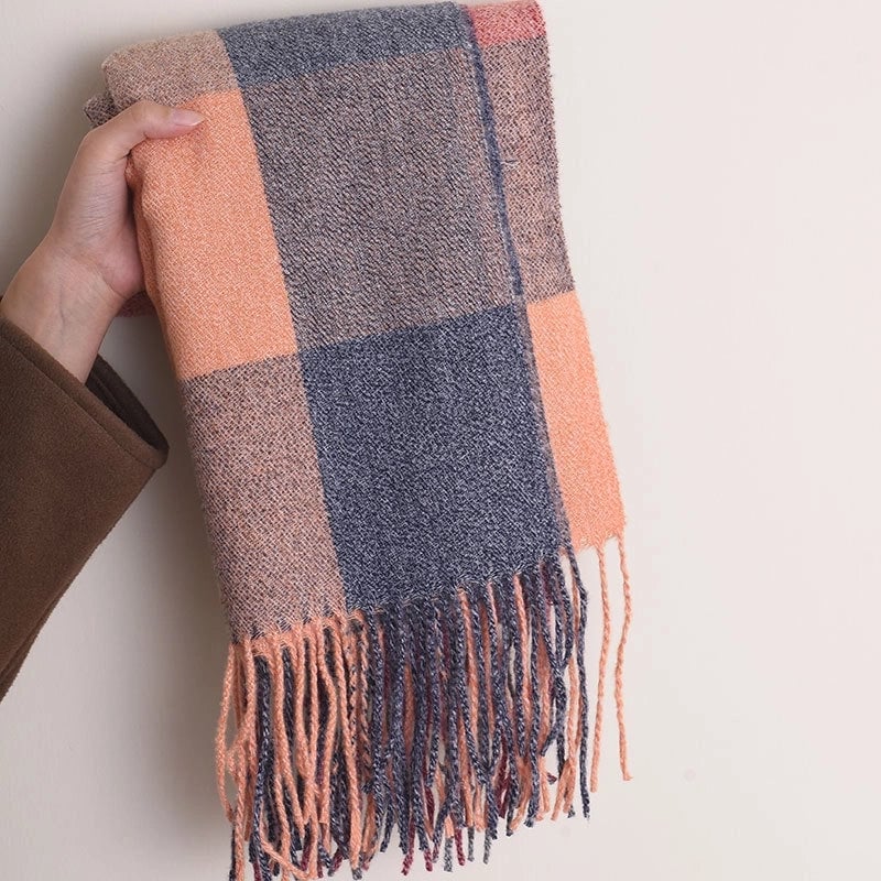 Unisex Lady Lattice Imitation Cashmere Tassel Scarf