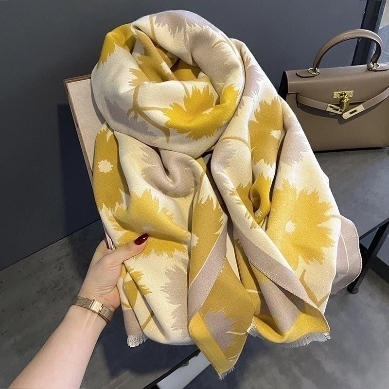 Women's Streetwear Flower Imitation Cashmere Tassel Scarf