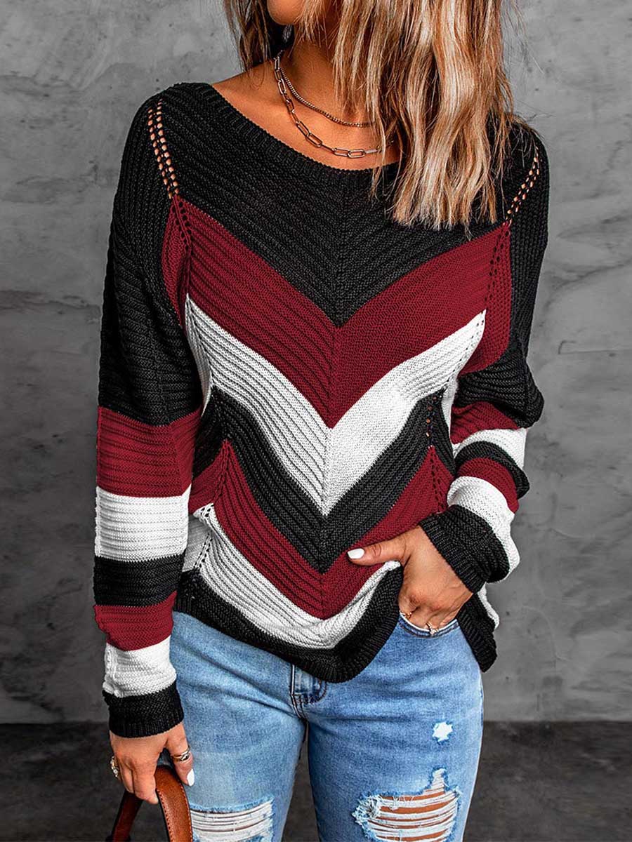 Casual Sweet Geometric Patchwork O Neck Sweaters(7 Colors)