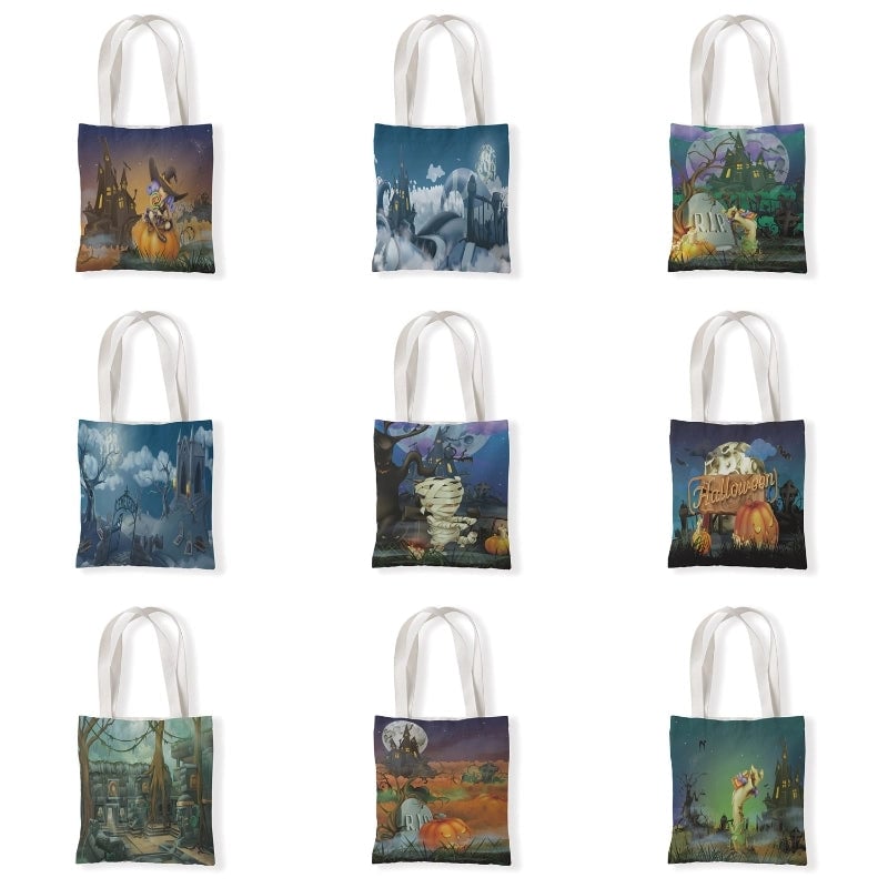 Halloween Unisex Medium Canvas Pumpkin Letter Elegant Streetwear Square Open Canvas Bag