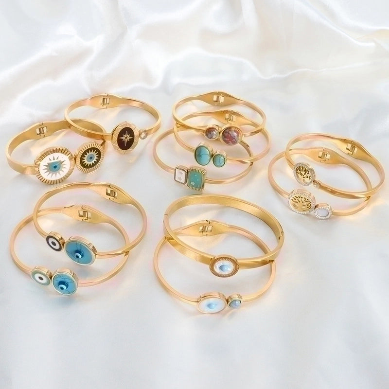Devil'S Eye Titanium Steel 18K Gold Plated Turquoise Bangle In Bulk