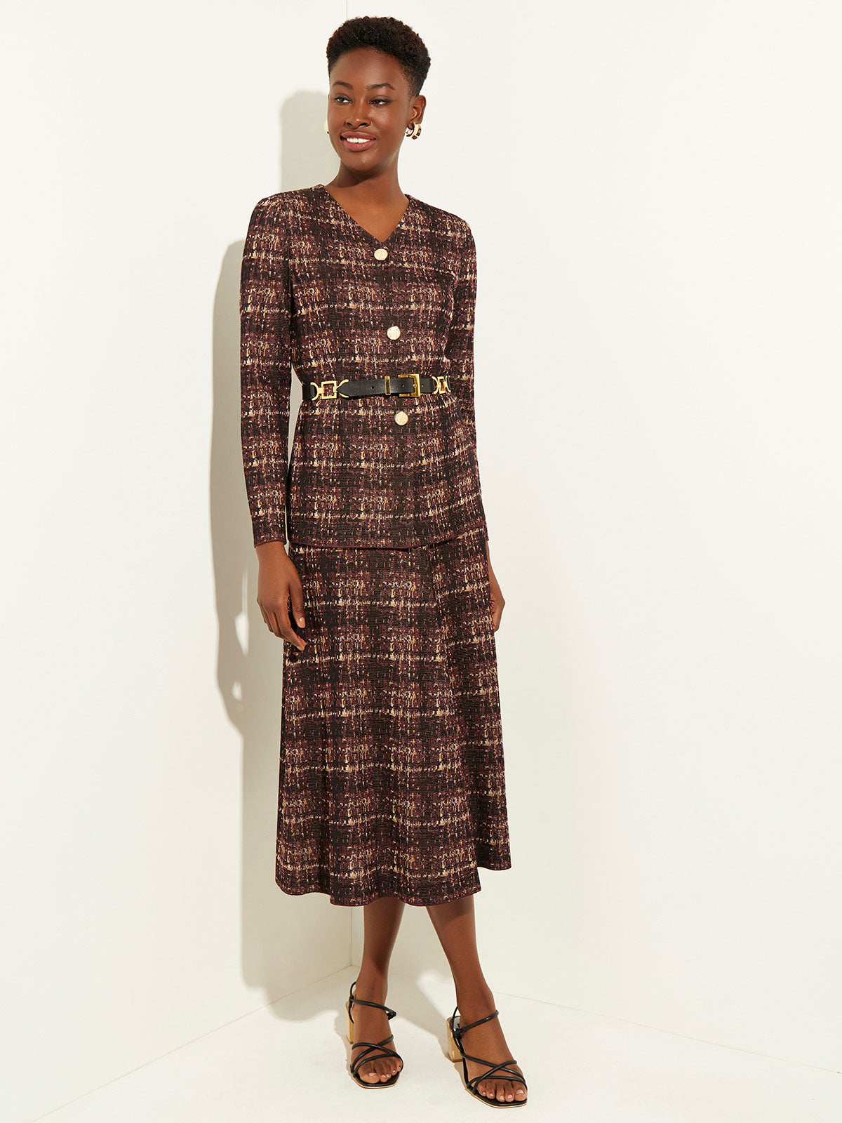 Plaid Button-Front Knit Jacket