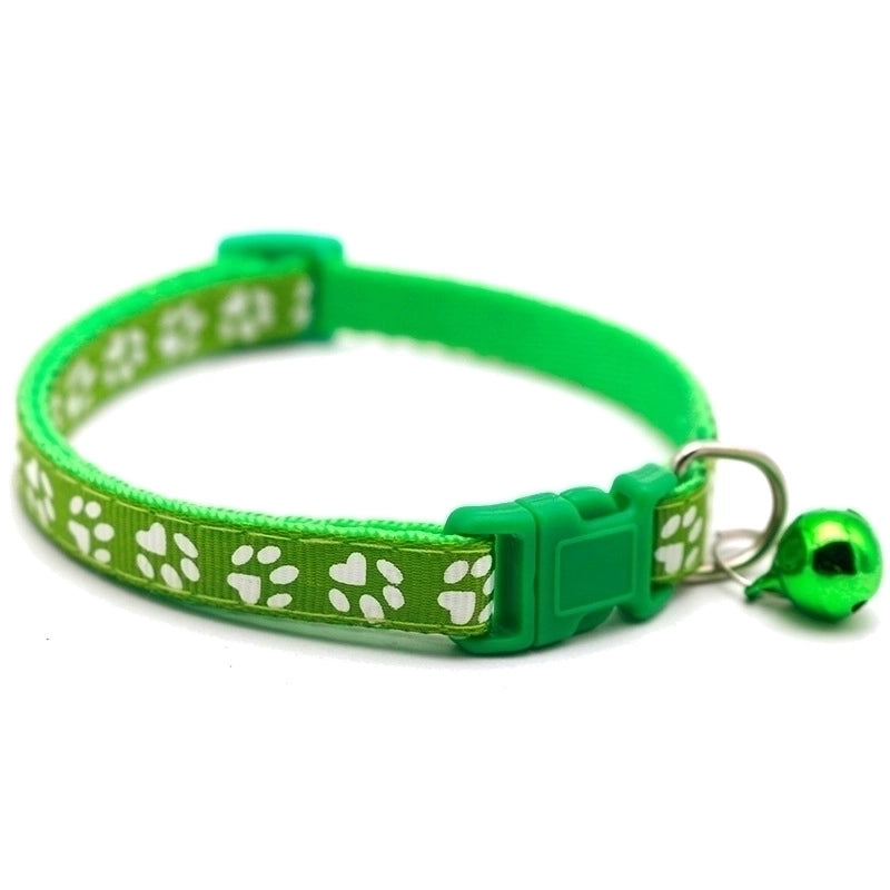 Pet Supplies Dog Cat Collar Color Footprint Print Belt Bell Dog Collar