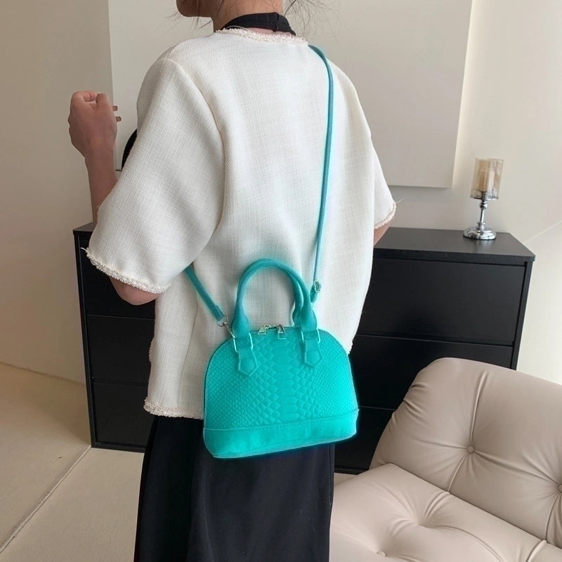 Women's Small All Seasons Felt Cloth Solid Color Streetwear Shell Zipper Shoulder Bag Handbag Dome Bag