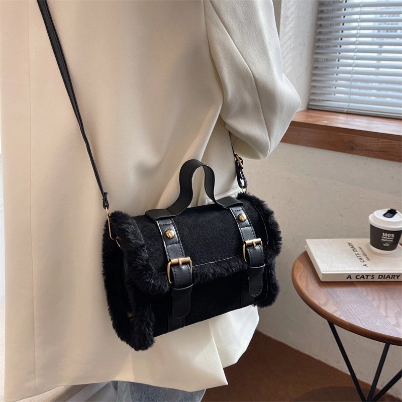 Bag Women's Summer New  Fashion Retro Plush Cylinder Handbag Women's Shoulder Crossbody Bag