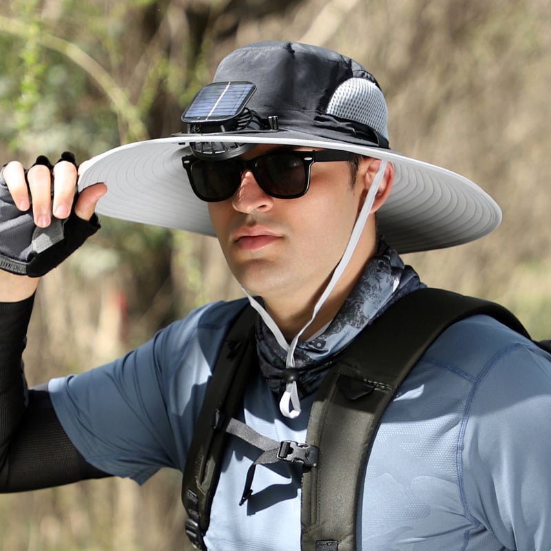 Wide Brim Solar Fan Outdoor Fishing Hat-Solar & USB Charging