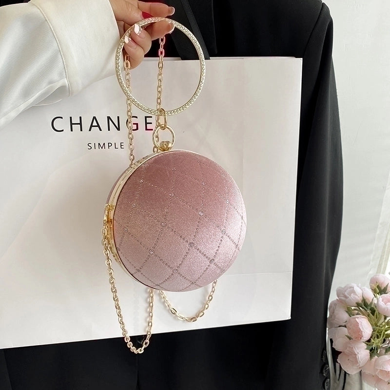 Corduroy Lingge Round Contrasting Colors Evening Bags