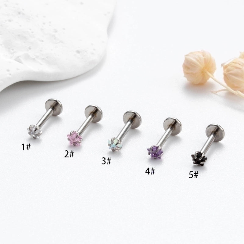 1 Piece Ear Cartilage Rings & Studs Korean Style Pentagram Flower 316L Stainless Steel  Plating Inlay Zircon