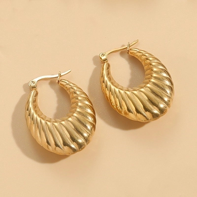 1 Pair Elegant Classic Style Stripe Oval Twist Hollow Out 304 Stainless Steel Earrings