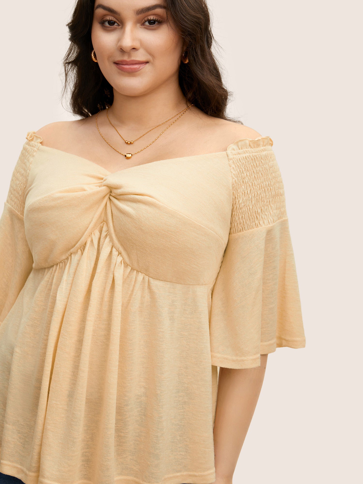 One Shoulder Neck Shirred Twist Front T-shirt