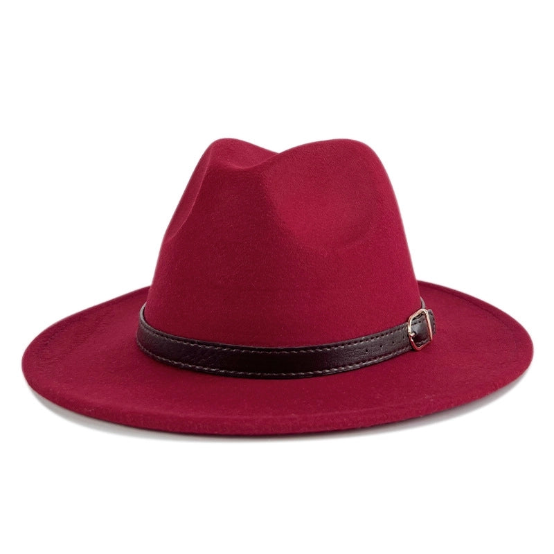 Explosions Solid Color Belt Woolen Hat Autumn And Winter Wind Fedora Hat Men's And Women's Felt Hat