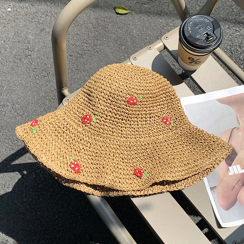 Women's Cartoon Style Strawberry Wide Eaves Straw Hat