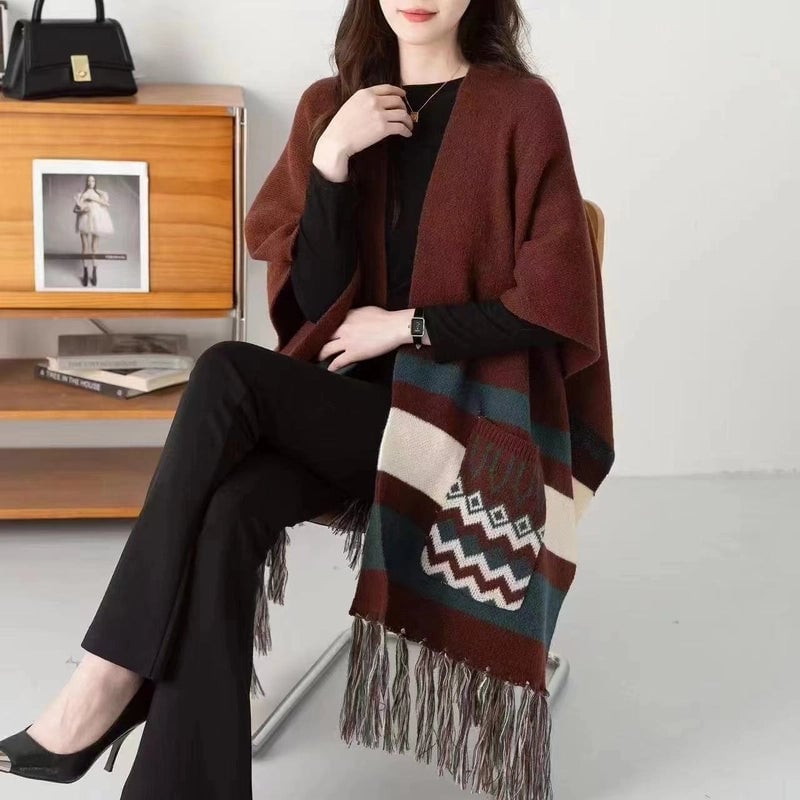 Women's Elegant Retro Geometric Imitation Cashmere Tassel Shawl
