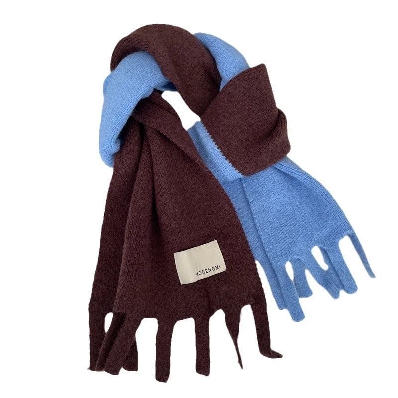 Color Matching Tassel Scarf For Girls Winter New Fashion Versatile  Warm Western Style Knitted Wool Neck Scarf
