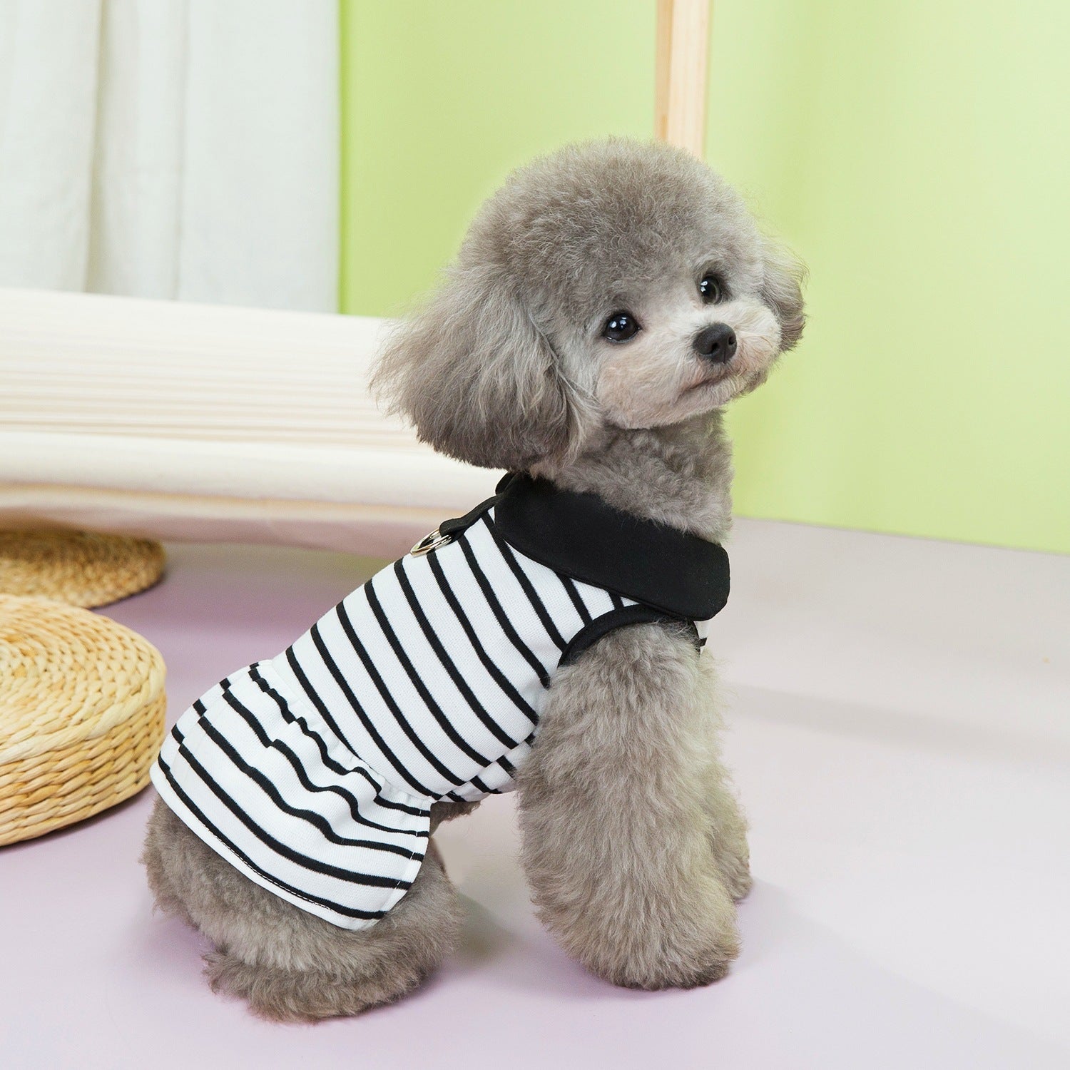 Striped Collar Dog Cat Dress/Tee