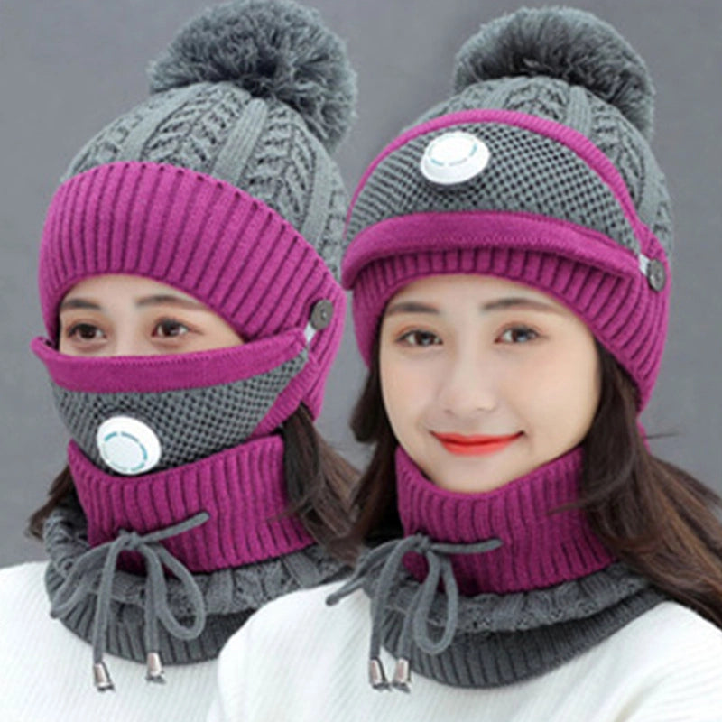 Women's Basic Minimalist Color Block Pom Poms Eaveless Wool Cap
