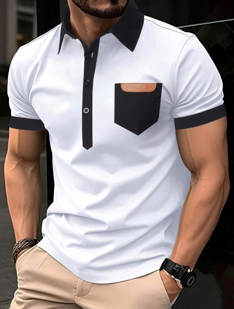 MENS COLOUR BLOCK SHORT SLLEVES POLO SHIRT