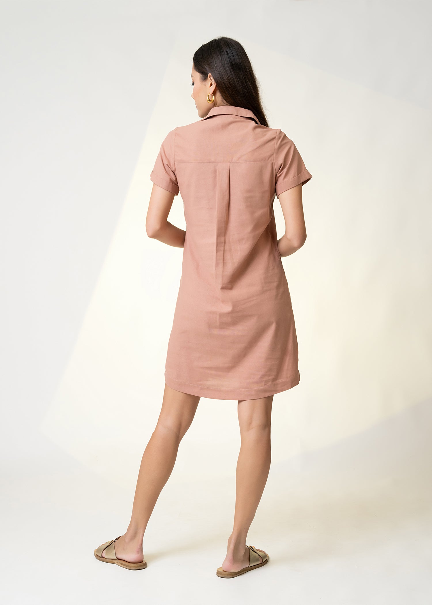 Double Pocket Shirt Dress With Collar