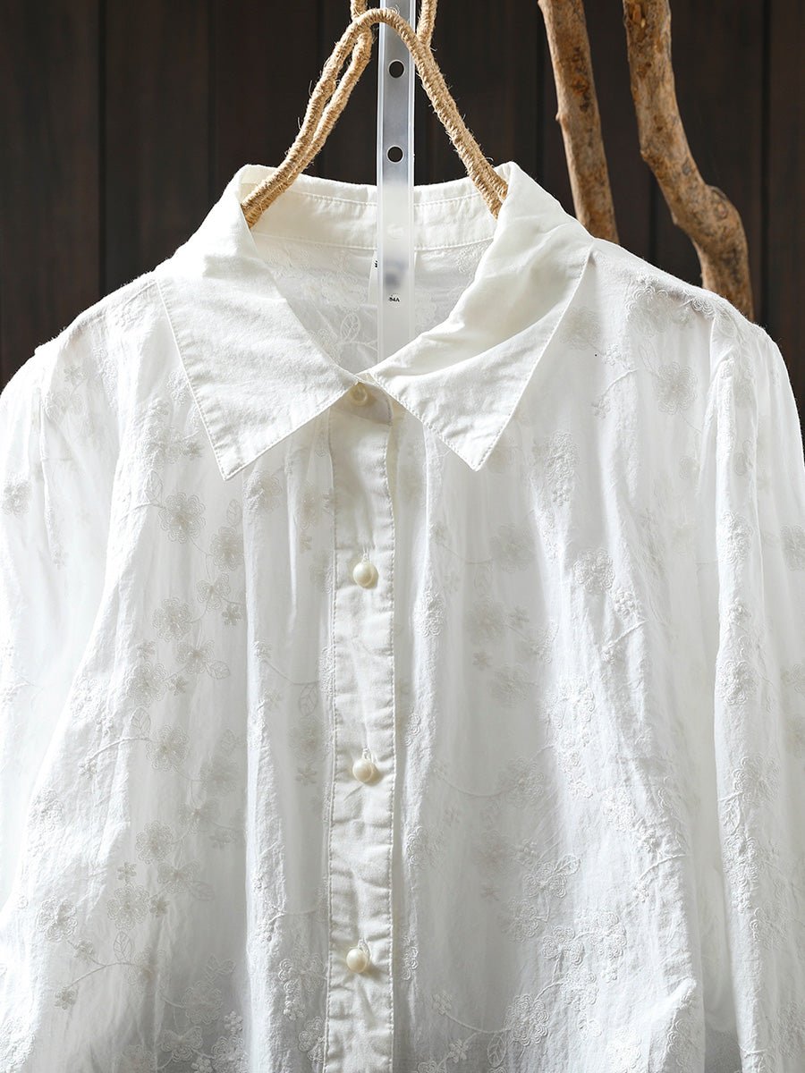 Women Summer Artsy Embroidery 100%Cotton Shirt