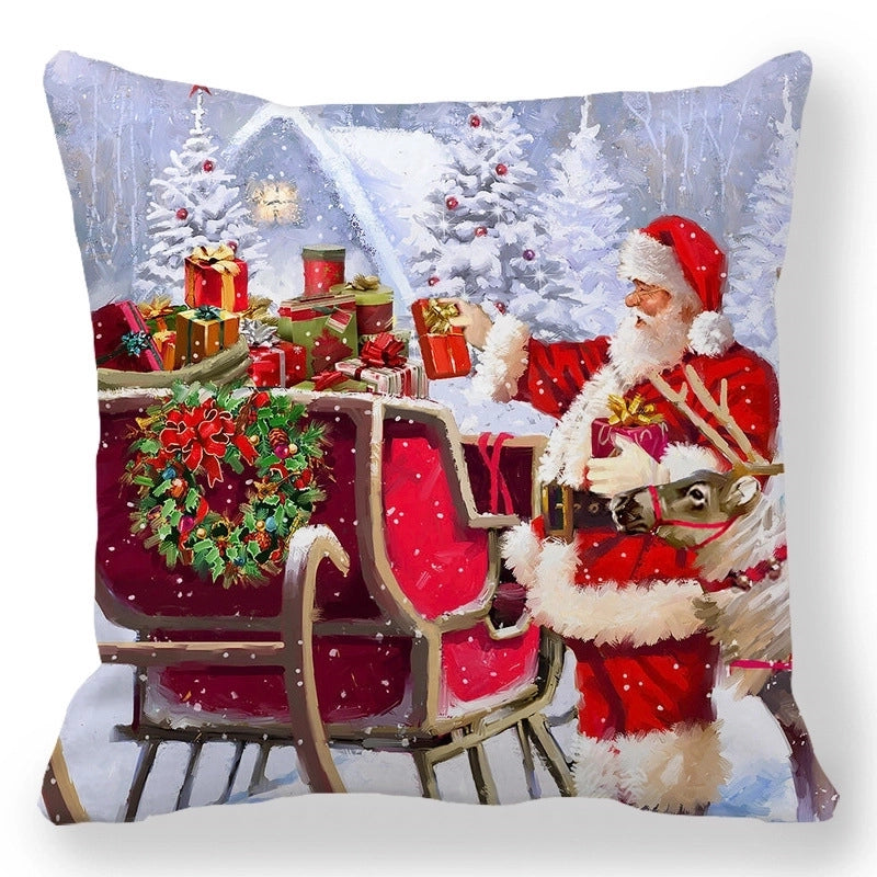 Christmas Pastoral Santa Claus Elk Cotton Pillow Cases Couch & Sofa Decor