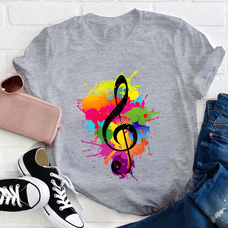 Splash Ink Music Symbol Teacher T-Shirt