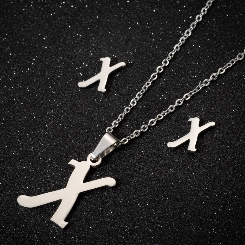 Women's Fashion Minimalist Letter Stainless Steel Pendant Necklace Ear Studs Plating Jewelry Sets