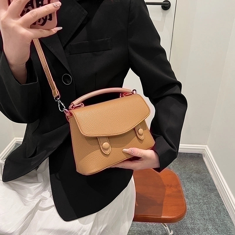 Women's Pu Leather Solid Color Classic Style Sewing Thread Zipper Flip Cover Handbag