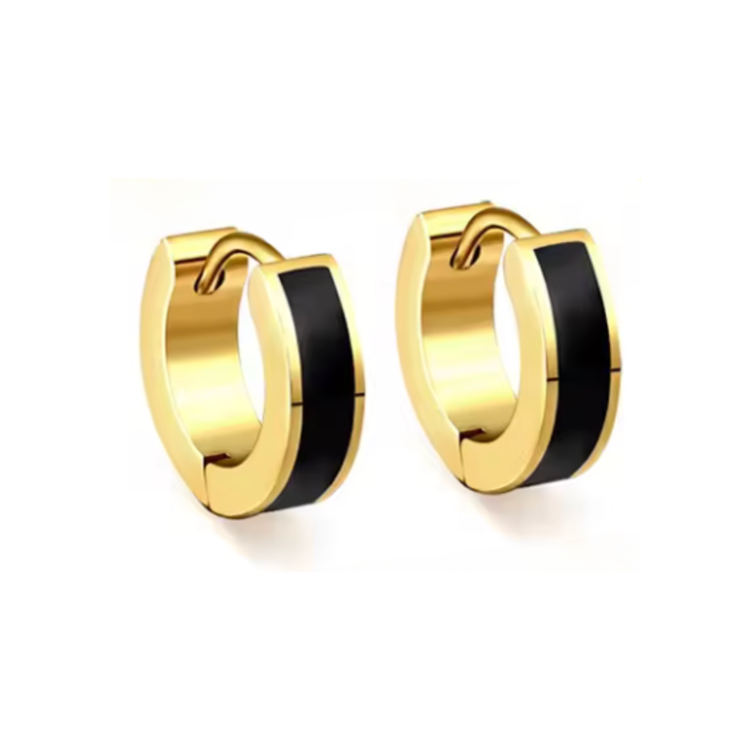 10mm Black hoops - Gold