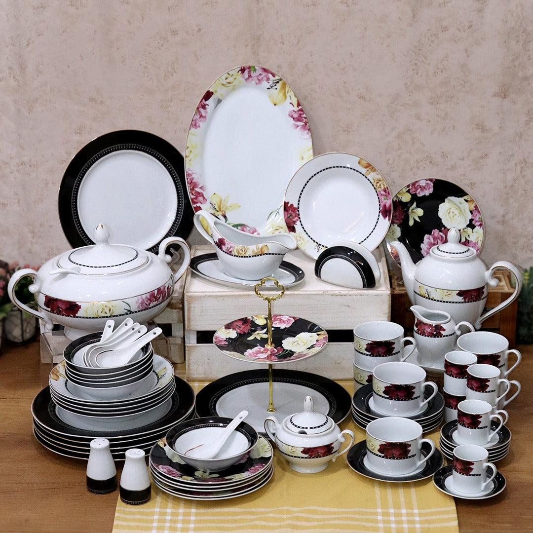 Black Flowers Full Kitchenware Set (72pcs)