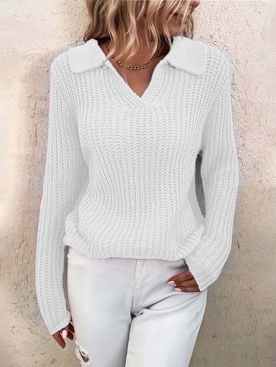 Solid Color Lapel Slim Fit Knit Sweater(9 colors)