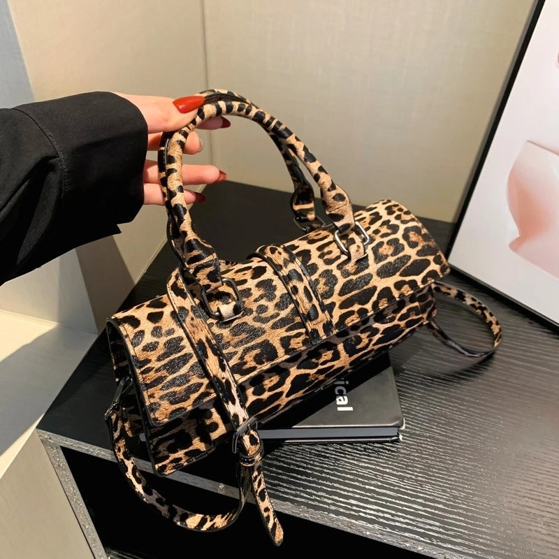 Women's Medium Pu Leather Leopard Streetwear Square Magnetic Buckle Crossbody Bag