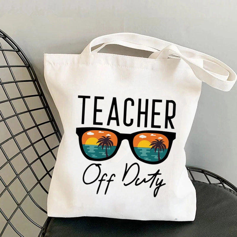 Hot Selling Kawaii Heart-shaped Printed Tote Bag For Teachers And Students One-shoulder Large Capacity White Cotton Bag