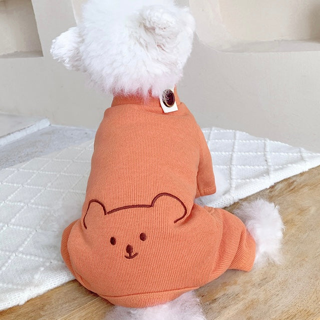 Bear Printed Buttoned Dog Jumpsuits