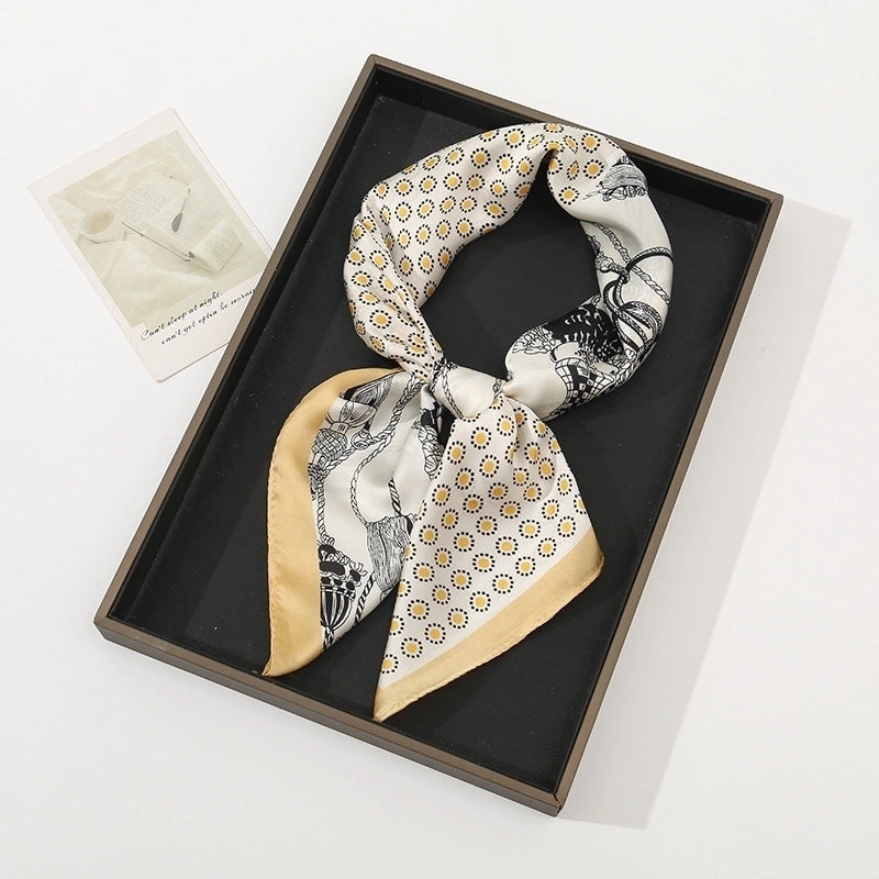 Women's Pastoral Minimalist Moon Tree Satin Printing Silk Scarf Bandanas
