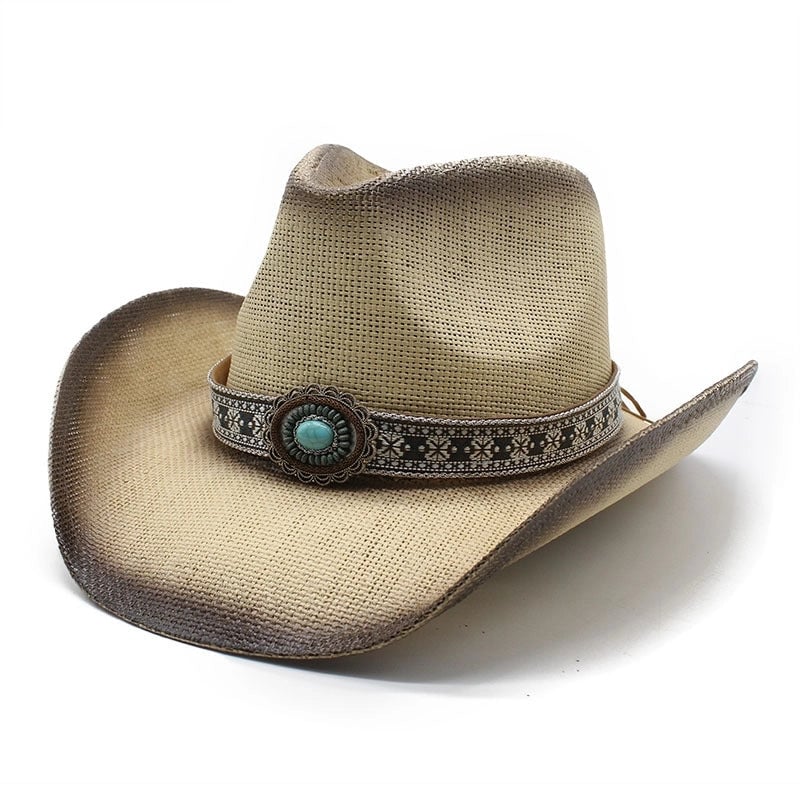 Unisex Retro Geometric Curved Eaves Straw Hat