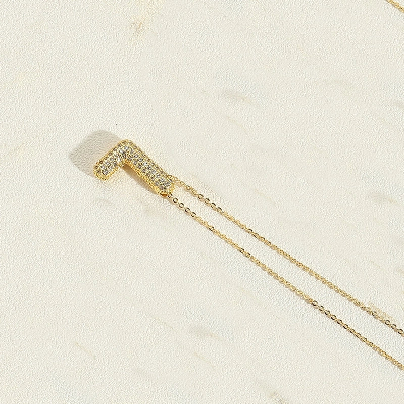 Copper 14K Gold Plated Minimalist Inlay Letter Zircon Pendant Necklace