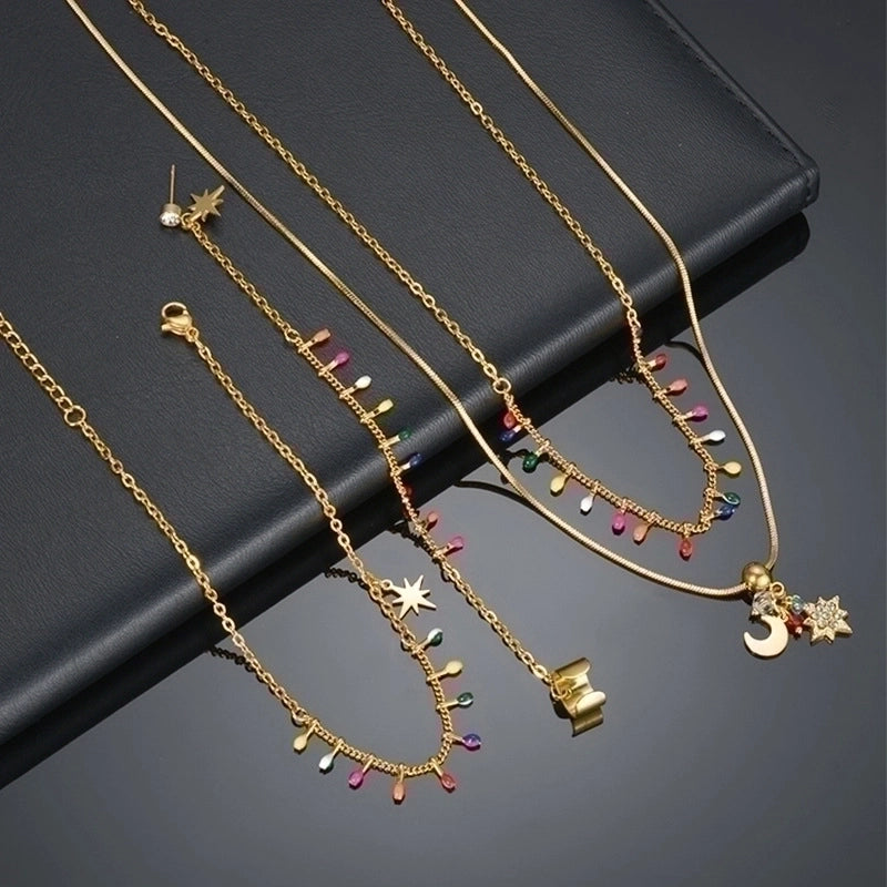 Copper 14K Gold Plated Minimalist Plating Star Earrings Anklet Necklace