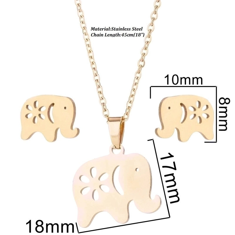 Fashion Heart Shape Butterfly Stainless Steel Plating Earrings Necklace 1 Set